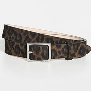 Rag & Bone Leather and Leopard Print Belt with Silver Buckle